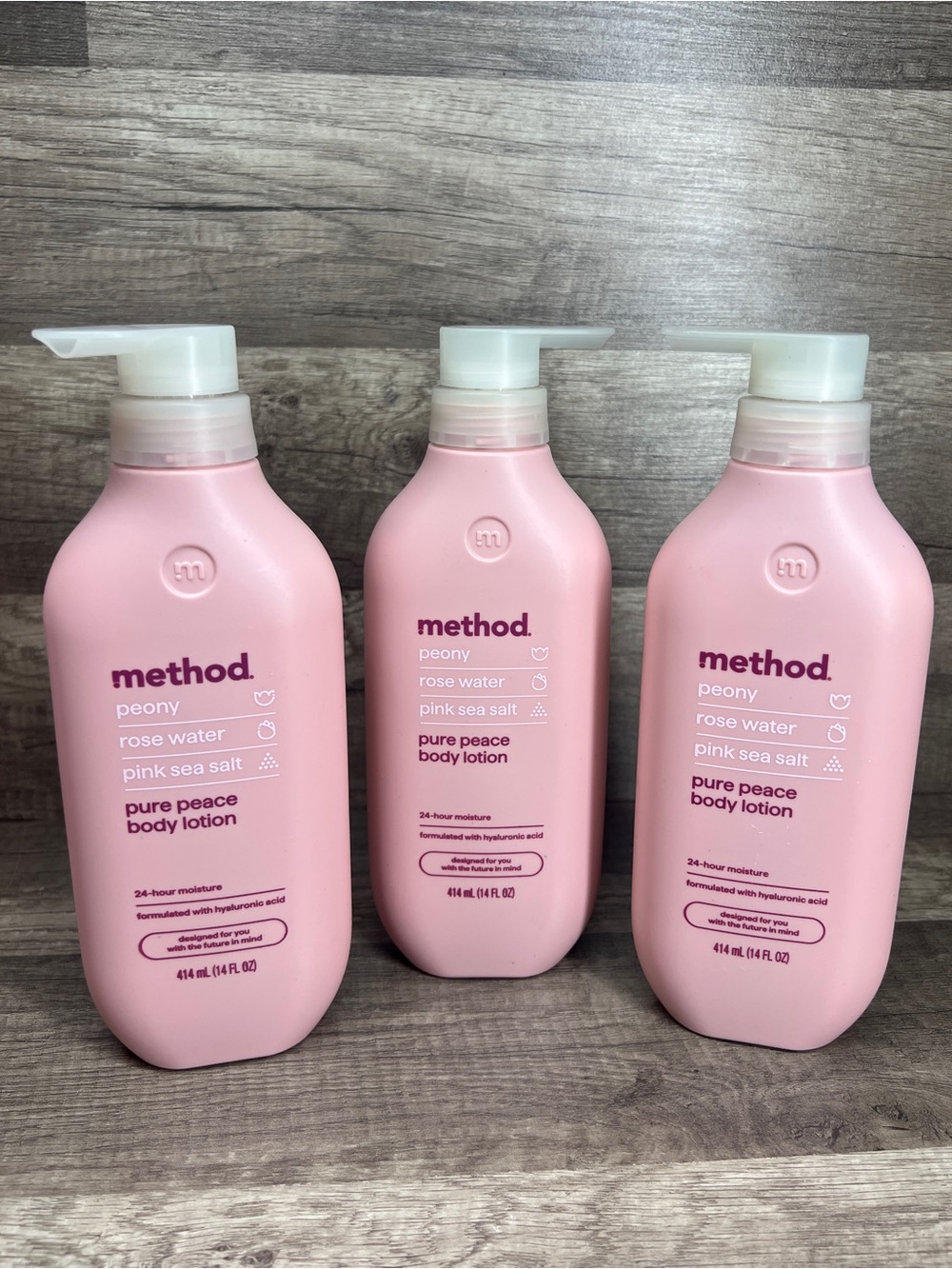method Body Lotion Pure Peace Peony, Rose Water & Pink Sea Salt Bundle Lot of 3